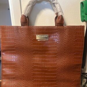 Missguided Tan Croc-Embossed Tote